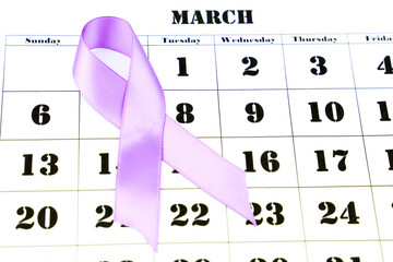 Purple awareness ribbon on march calendar