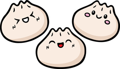 Vector Cartoon Cute Happy Kawaii Dumplings