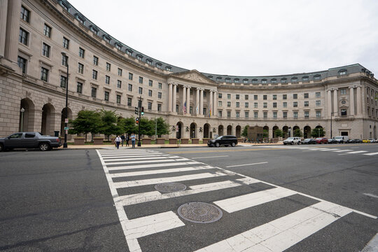 Washington, DC, USA - June 21, 2022: The William Jefferson Clinton Federal Building, a complex of historic buildings at the Federal Triangle in Washington, DC, that houses the EPA headquarters.