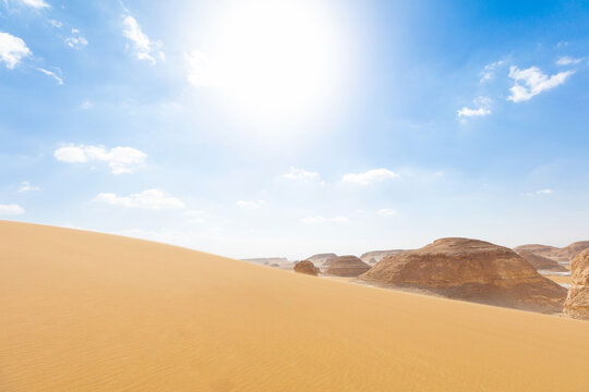 Sunny Red Desert from the side of sand. © Dmytro Synelnychenko