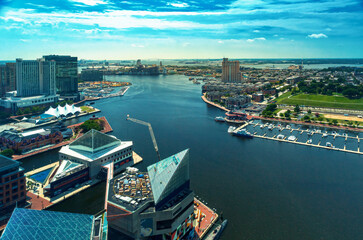 Naklejka premium View of Baltimore cityscape and roadways from above