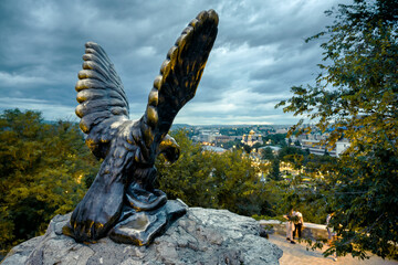 Eagle statue in Pyatigorsk, Stavropol Krai, Russia. Old symbol of Pyatigorsk installed in 1901.