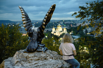 Eagle statue in Pyatigorsk, Stavropol Krai, Russia. Old symbol of Pyatigorsk installed in 1901.