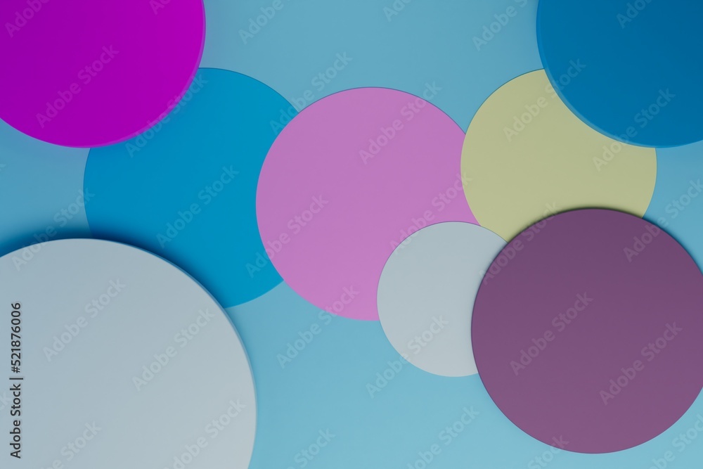 Poster abstract background. multi-colored circles of different sizes on a blue background. 3d render. 3d il