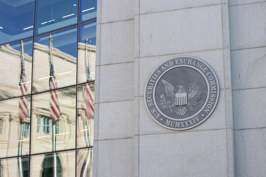 Washington, DC, USA - June 25, 2022: The logo of the U.S. Securities and Exchange Commission (SEC) is seen at its headquarters in Washington, DC.