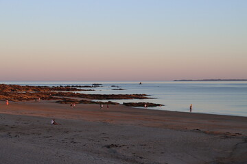 sunset at the beach with a pinky sky 