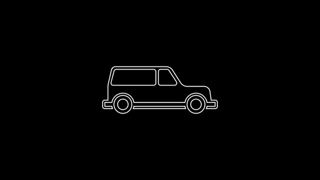 White line Hearse car icon isolated on black background. 4K Video motion graphic animation