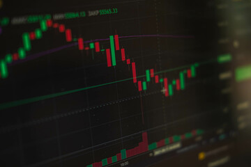 Financial chart, stock analysis data on digital screen. Cryptocurrency growth charts.