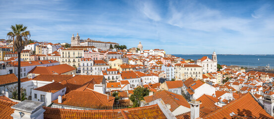 Naklejka na ściany i meble Lisbon cityscape panorama at dawn, Portugal