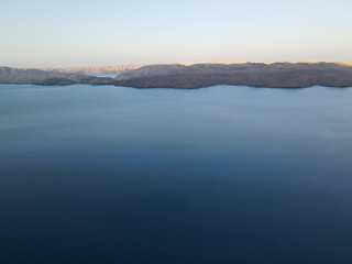Scenic view to Pag island on Adriatic sea in Croatia