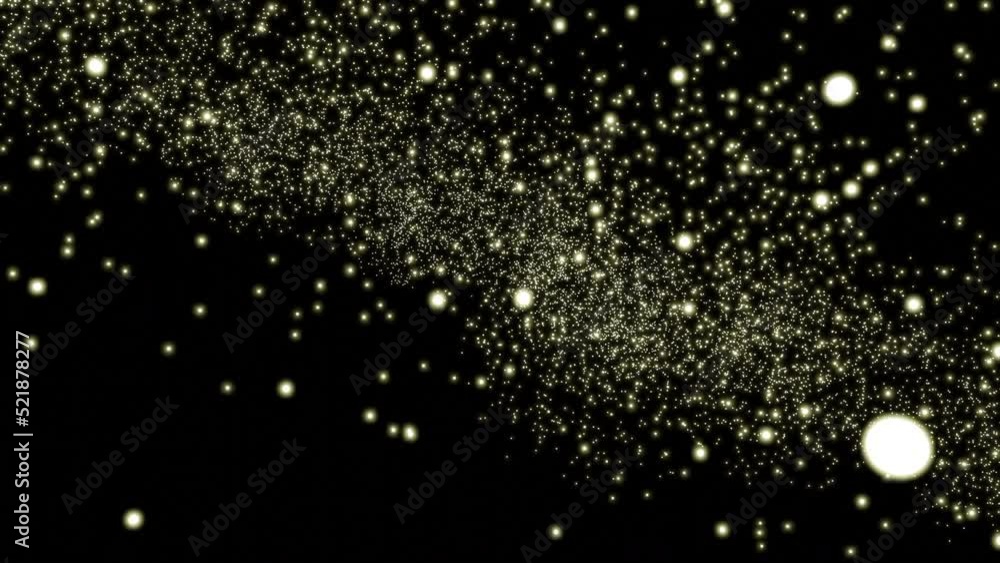 Poster animation with snow or particles on black background. design. rising beautiful round particles on bl