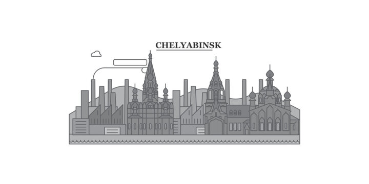 Russia, Chelyabinsk city skyline isolated vector illustration, icons