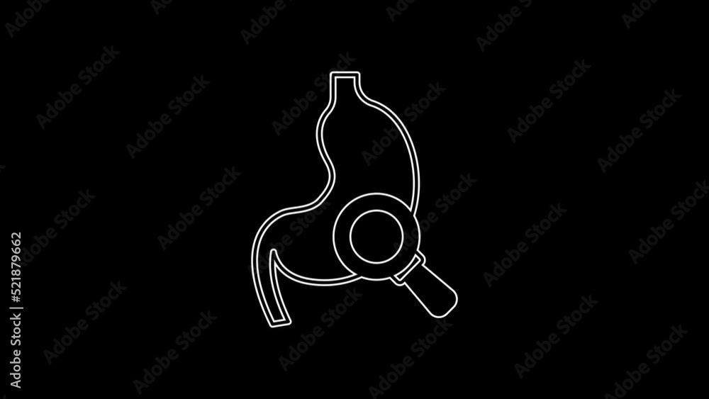 Canvas Prints white line human stomach with magnifying glass icon isolated on black background. 4k video motion gr