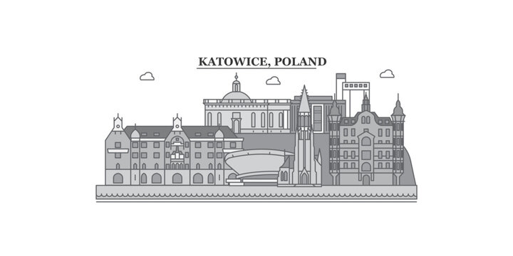 Poland, Katowice city skyline isolated vector illustration, icons