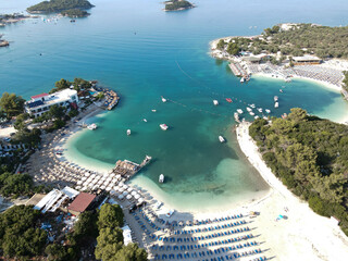 beach in Ksamil, a seaside village in southern Albania and part of the Albanian Riviera.