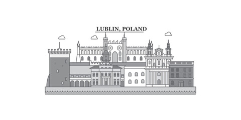 Poland, Lublin city skyline isolated vector illustration, icons
