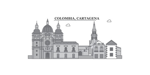 Colombia, Cartagena city skyline isolated vector illustration, icons - obrazy, fototapety, plakaty