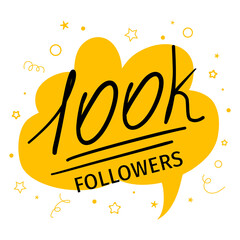 Poster 100 to followers. Anniversary date, social media banner. Thanks to blog followers. Hand draw style