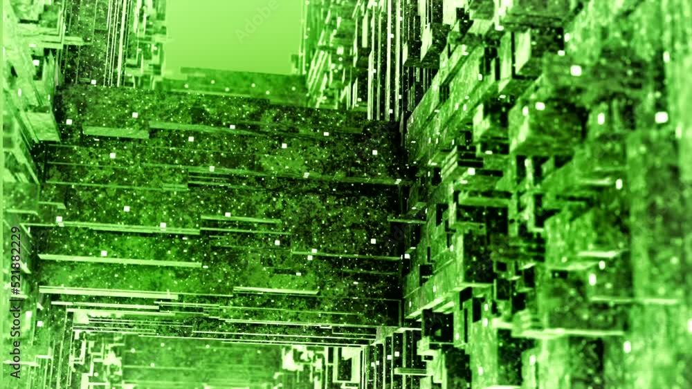Poster abstract blocks construction, fractal animation background. motion. artificial intelligence creating