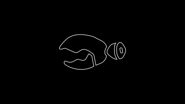 White line Lobster or crab claw icon isolated on black background. 4K Video motion graphic animation