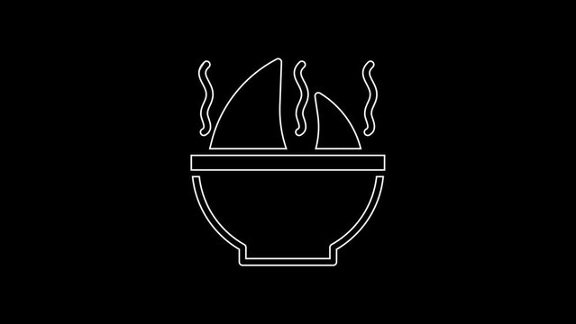 White line Shark fin soup icon isolated on black background. 4K Video motion graphic animation