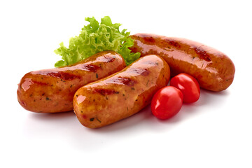 BBQ grilled pork sausages, isolated on white background.