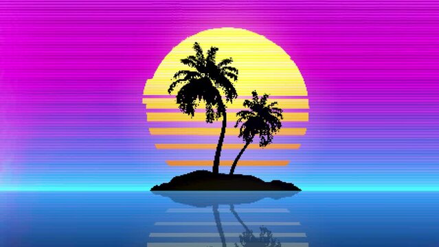 Synthwave background - Palm trees on an island