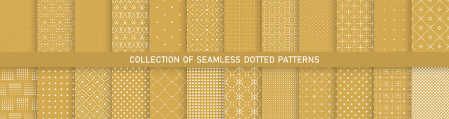 Collection of seamless ornamental patterns. Elegant dotted textures - endless geometric backgrounds. Beige textile repeatable prints