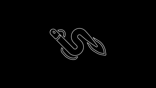 White line Eel fish icon isolated on black background. 4K Video motion graphic animation