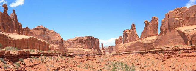 Panoramic view in Courthouse Towers in Arches National Park, Moab, USA