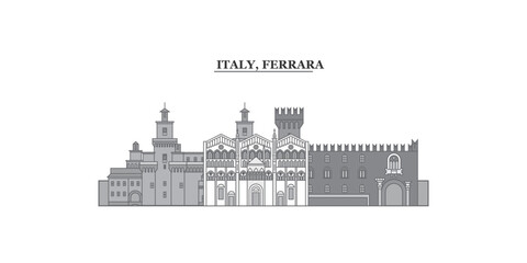 Italy, Ferrara city skyline isolated vector illustration, icons