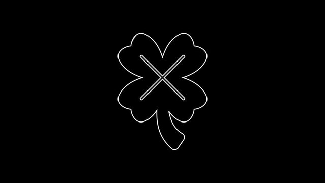 White line Casino slot machine with clover symbol icon isolated on black background. Gambling games. 4K Video motion graphic animation