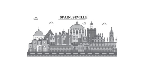 Naklejka premium Spain, Seville city skyline isolated vector illustration, icons