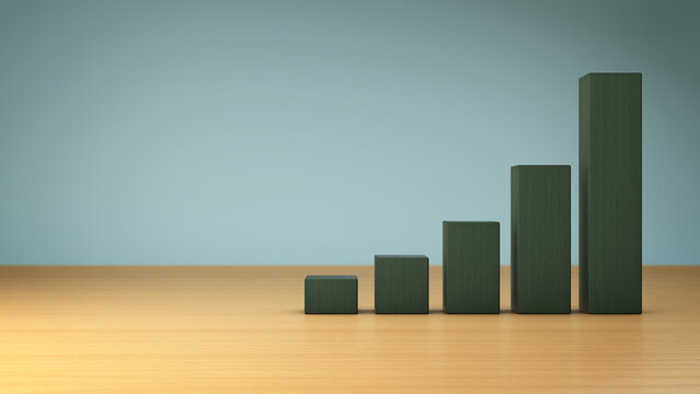Bar chart growth concept minimal, with copy space in 8K widescreen. 3D illustration render.