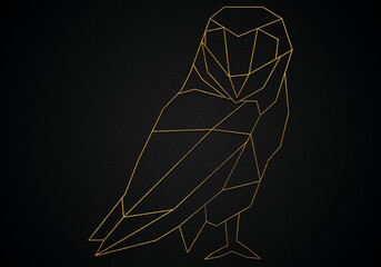 Polygonal geometric sleeping owl with golden effect