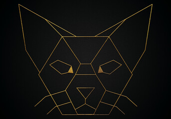 Polygonal geometric cat face with golden effect
