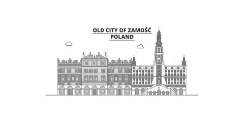Poland, Zamosc city skyline isolated vector illustration, icons - obrazy, fototapety, plakaty
