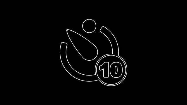 White line Camera timer icon isolated on black background. Photo exposure. Stopwatch timer 10 seconds. 4K Video motion graphic animation
