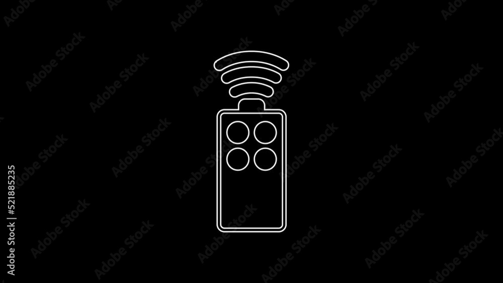 Poster white line remote control for the camera icon isolated on black background. an auxiliary device that