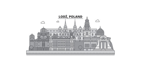 Poland, Lodz city skyline isolated vector illustration, icons