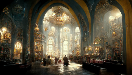Fototapeta premium Inside a mystic religious temple, illustration