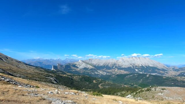 Panoramic view D&eacute;voluy valley moutain peaks French Alps