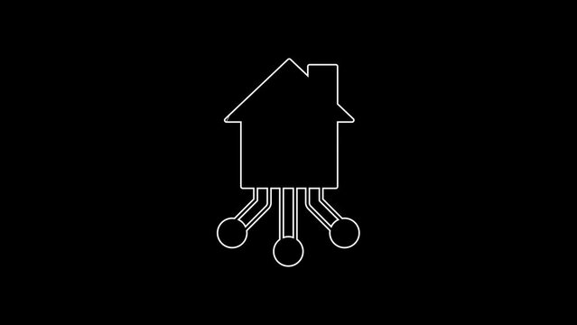 White line Smart home icon isolated on black background. Remote control. 4K Video motion graphic animation