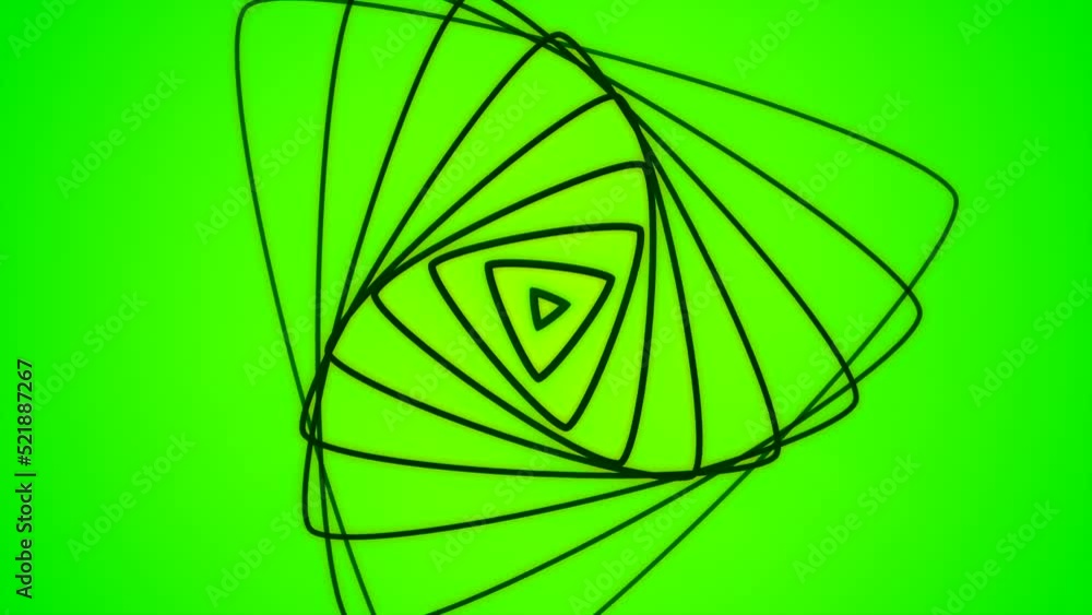 Poster blue and green background. motion. dark appearing rotating triangles that move apart in different di