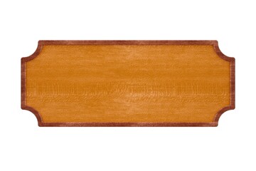 Rectangular empty, blank wood sign, board or plaque with dark wood frame and bevelled corners isolated on white background