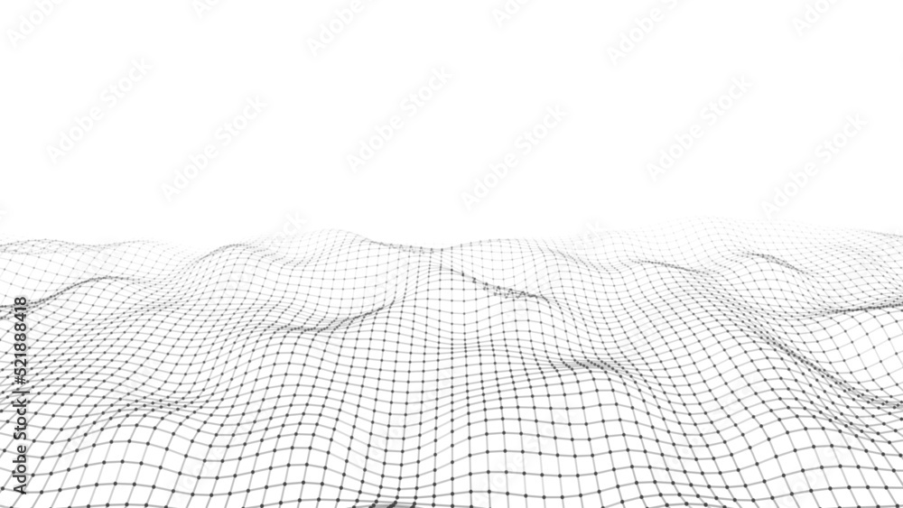 Poster abstract futuristic white wave with moving dots and lines. flow of particles. vector cyber technolog