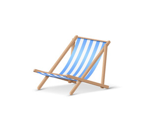 Realistic summer sunbed wooden beach chair. 3d wood striped summer deck for sunbathing