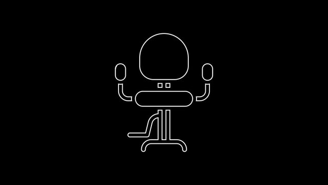 White line Barbershop chair icon isolated on black background. Barber armchair sign. 4K Video motion graphic animation
