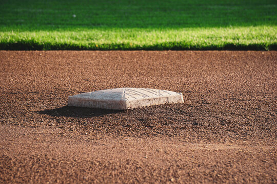 Second base bag on baseball field