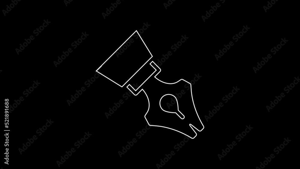 Sticker White line Fountain pen nib icon isolated on black background. Pen tool sign. 4K Video motion graphic animation